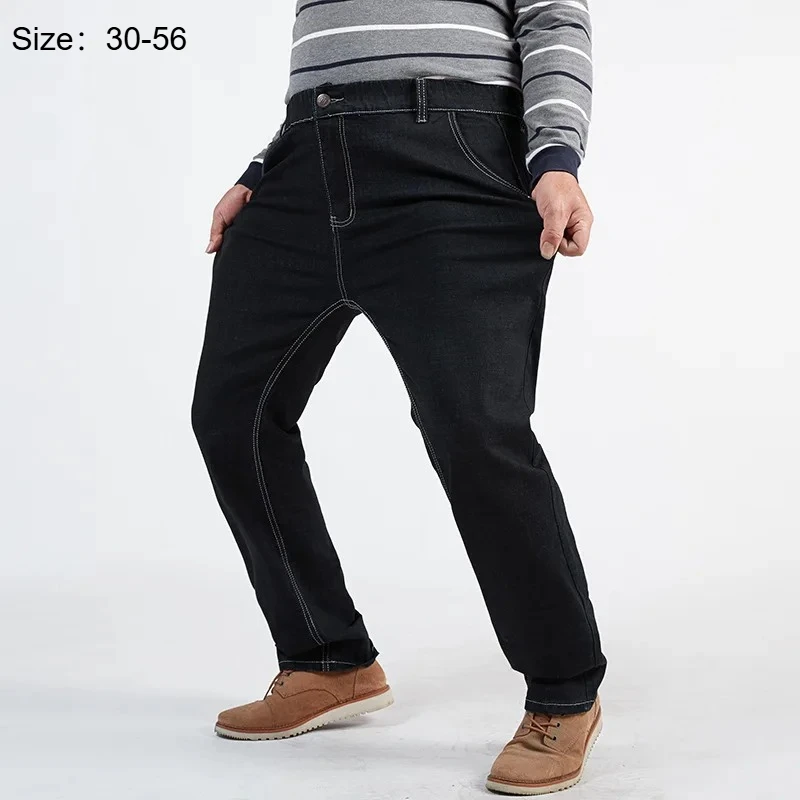 

200 кг мужские джинсы большого размера Ropa Talla 56 48 52, толстые брюки с высокой талией, свободные эластичные прямые джинсовые брюки для папы