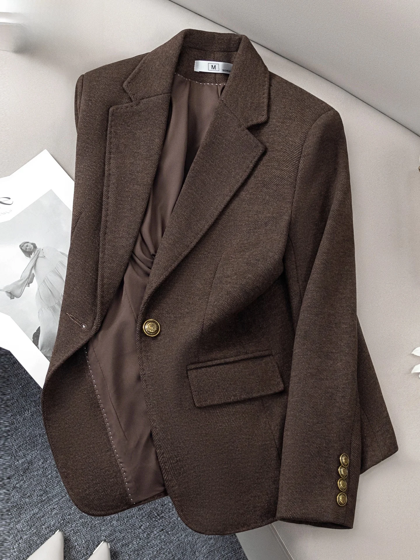 

Кардиган из шерсти цвета карамели для женщин, осенне-зимний, утепленный, повседневный, классический, с отложным воротником, длинный рукав, однотонный, удобный для работы