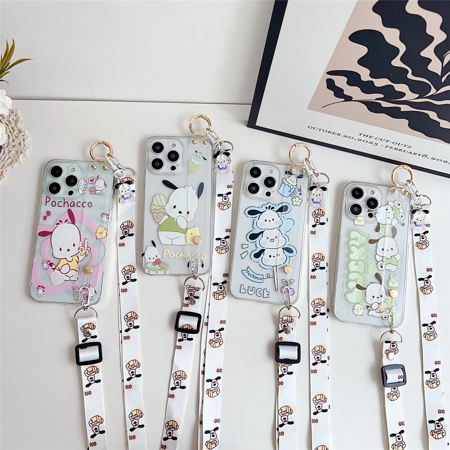 For Samsung Galaxy Note 8 9 10 20 Ultra Plus A04E A05 A15 A05s A25 A35 A55 Xcover7 Pochacco Case Wrist Strap Ornament