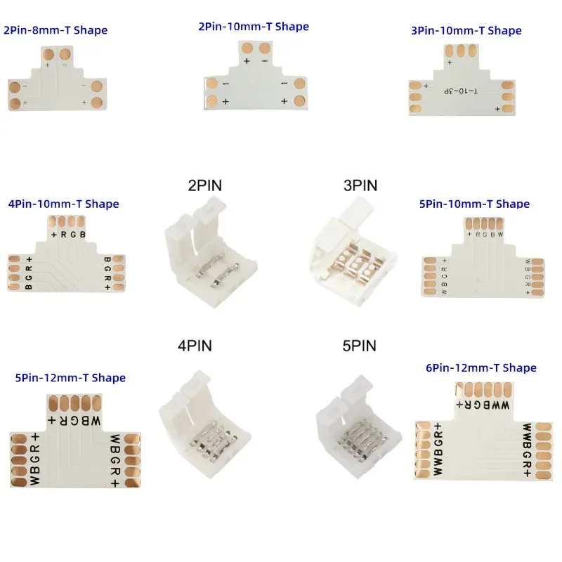 5Sets 2-6Pin LED Strip Free Soldering Led Connector L/T/X Shape Corner Connector For 2835 2812 5050 RGBW RGBCCT Led Strip Light