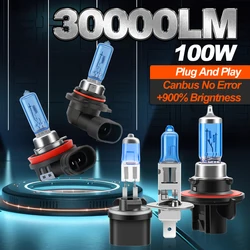 2Pcs 100W 12V Super Bright Fog Lights 30000LM H1 H4 H7 H11 9005 HB3 9006 HB4 Car Halogen Headlights Bulbs 6000K White Auto Lamps