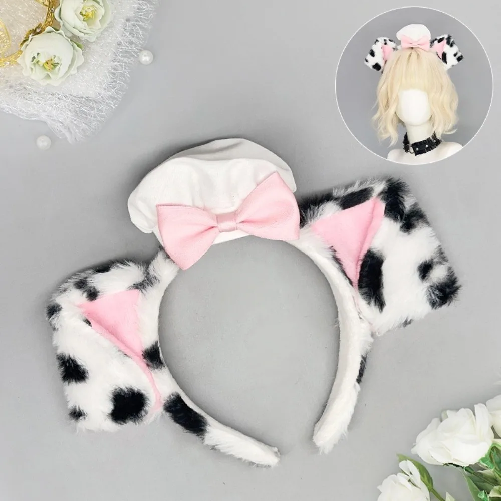 Cute Lolita Dog Ear Headband Chef Cap Lace Bow Hair Band Fluffy Cosplay Head Hoop Holiday Party