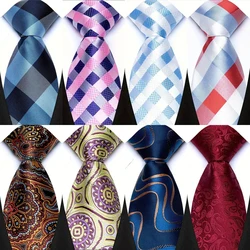 New 8CM Mens Necktie Plaid & Checks Stripes Ties For Man Groom Groomsman Jacquard Woven Ascot Neck Tie Formal Business Party