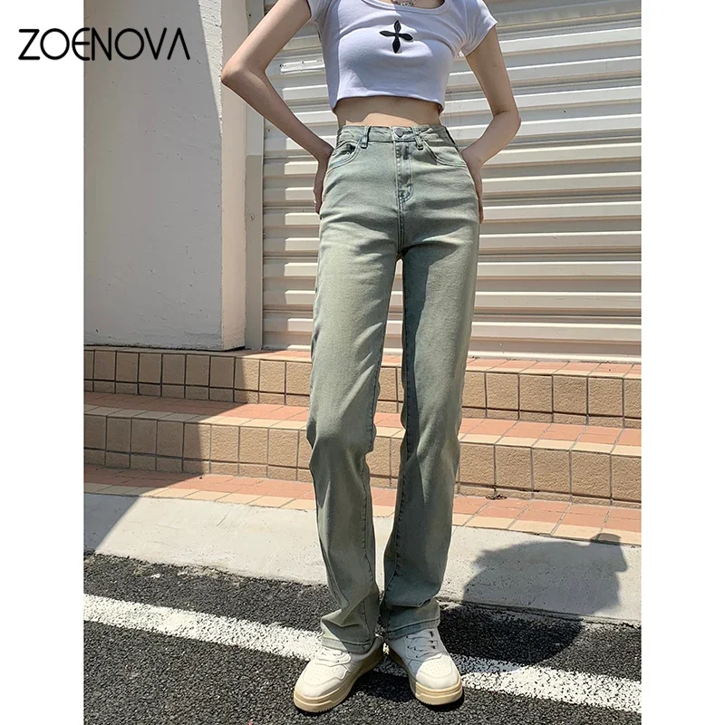 ZOENOVA-pantalones vaqueros de cintura baja para mujer, ropa de calle de estilo americano, de pierna ancha, Estilo Vintage, 2022