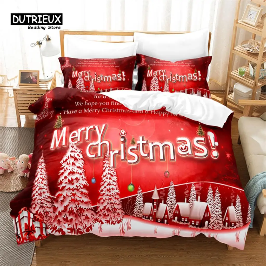 

Red Christmas Bedding Set 3Pcs Duvet Cover Set Soft Comfortable Breathable Duvet Cover For Bedroom Guest Room Decor