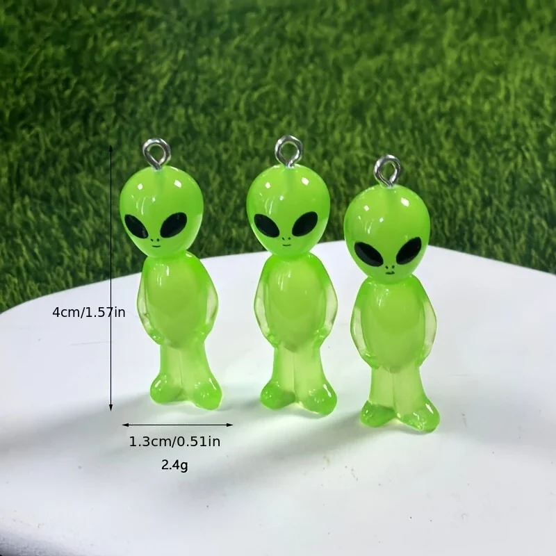 5pcs Glow-in-the-Dark Alien Resin Charms-Luminous Fits DIY Jewelry Making,Glow Astronaut Beads for Necklaces,Earrings
