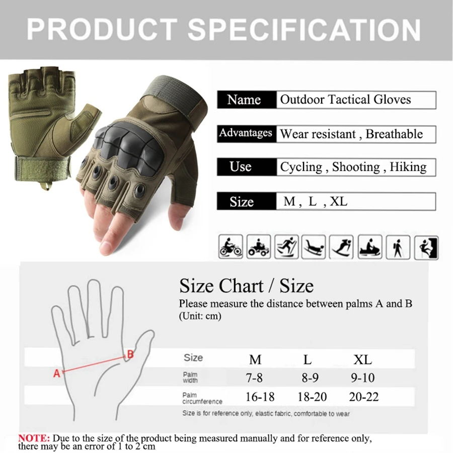 Outdoor Tactical Fingerless Gloves Hard Knuckle Paintball Airsoft Hunting Combat Riding Hiking Cycling Half Finger Gloves