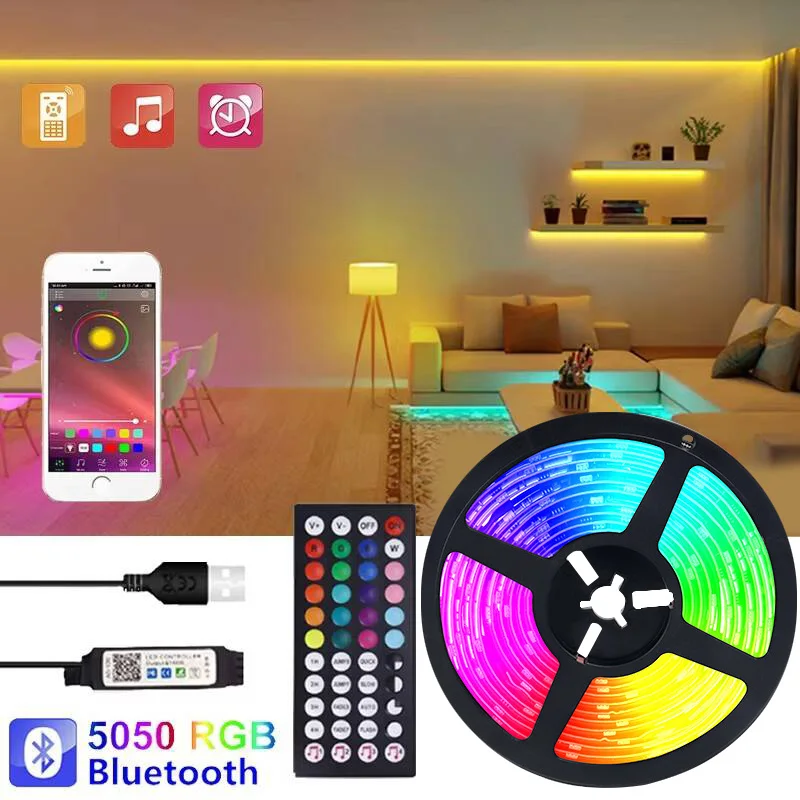 Светодиодная лента Bluetooth USB 5050 SMD 5 В USB RGB Lights Гибкая светодиодная лента для ламп Самоклеящаяся лента для телевизора Настольный диод Украшение