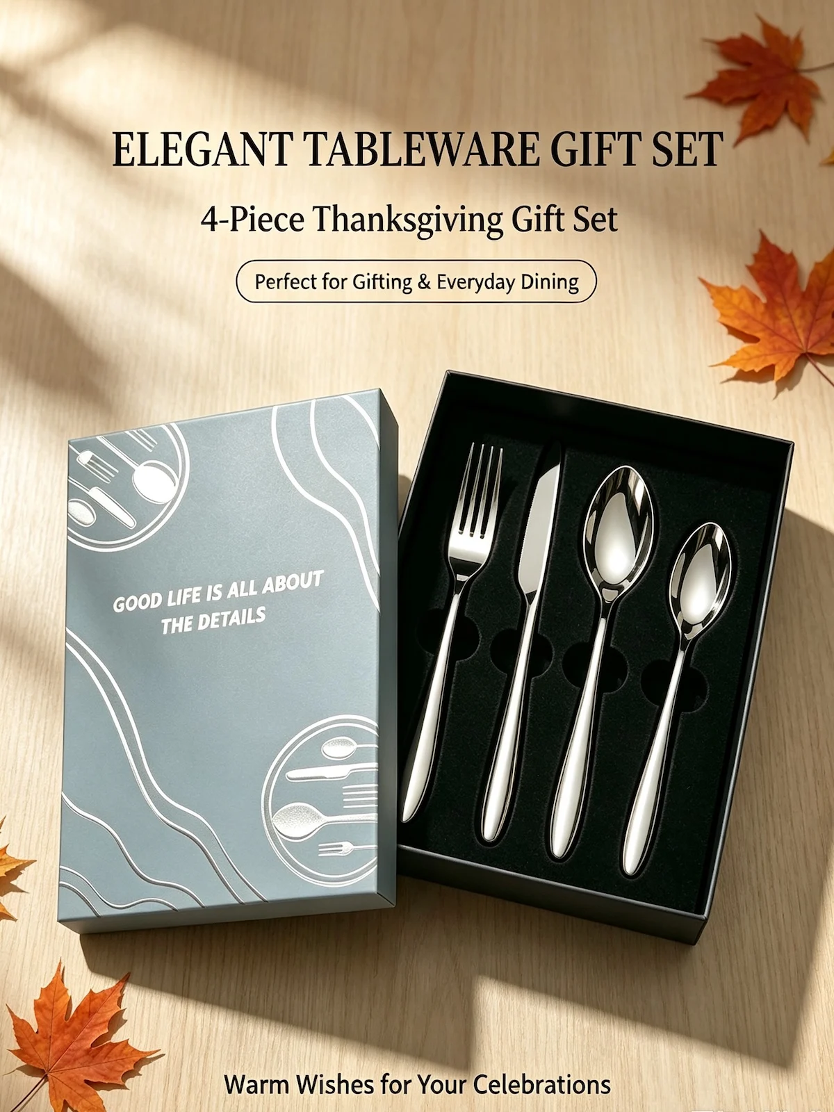 Elegant Slim Streamlined 420/304 Cutlery Set, Stainless Steel Gift Flatware for Thanksgiving Feast Table Setting