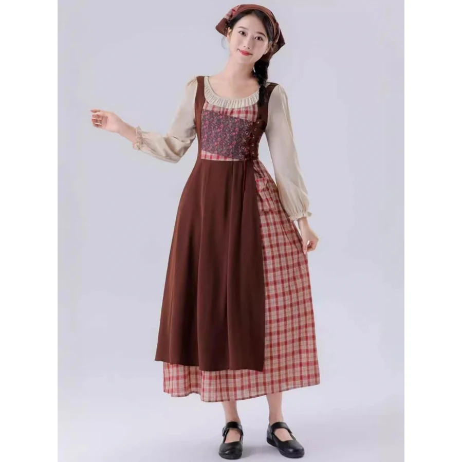 loween Beer Festival Medievale Manor Cameriera Plaid Dr Adulto Role-plang Costume da spettacolo teatrale Abbigliamento tradizionale da donna