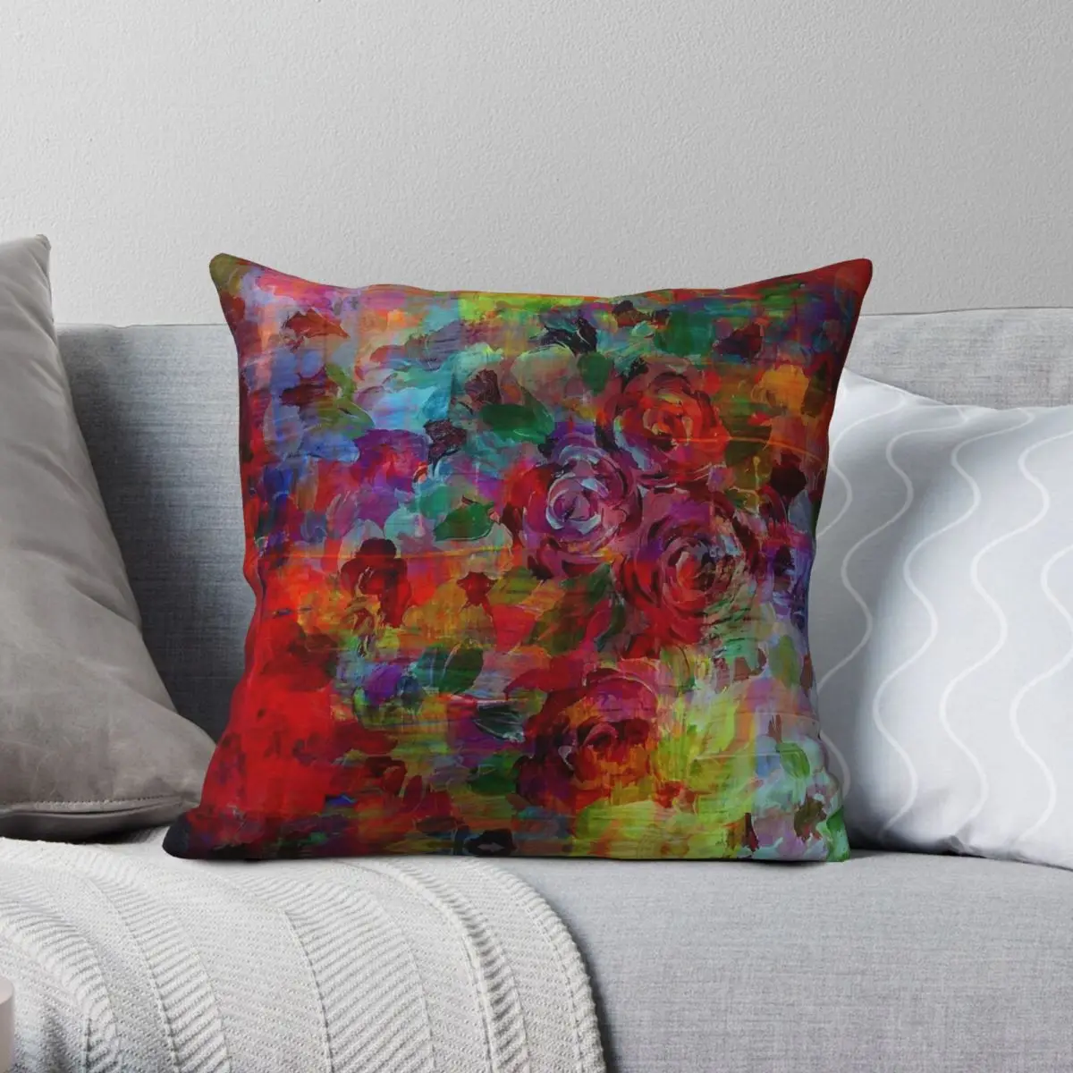 Rose-Colored Glasses Bold Rainbow Floral Square Pillowcase Polyester Linen Velvet Printed Throw Pillow Case Home Cushion Cover