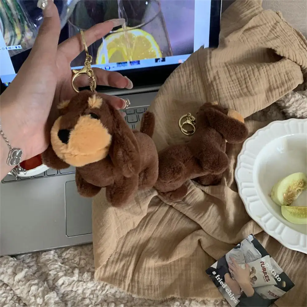Simpatico portachiavi in peluche con cane rimbalzante, portachiavi in peluche stile bassotto INS, decorazioni per zainetto per donne e uomini