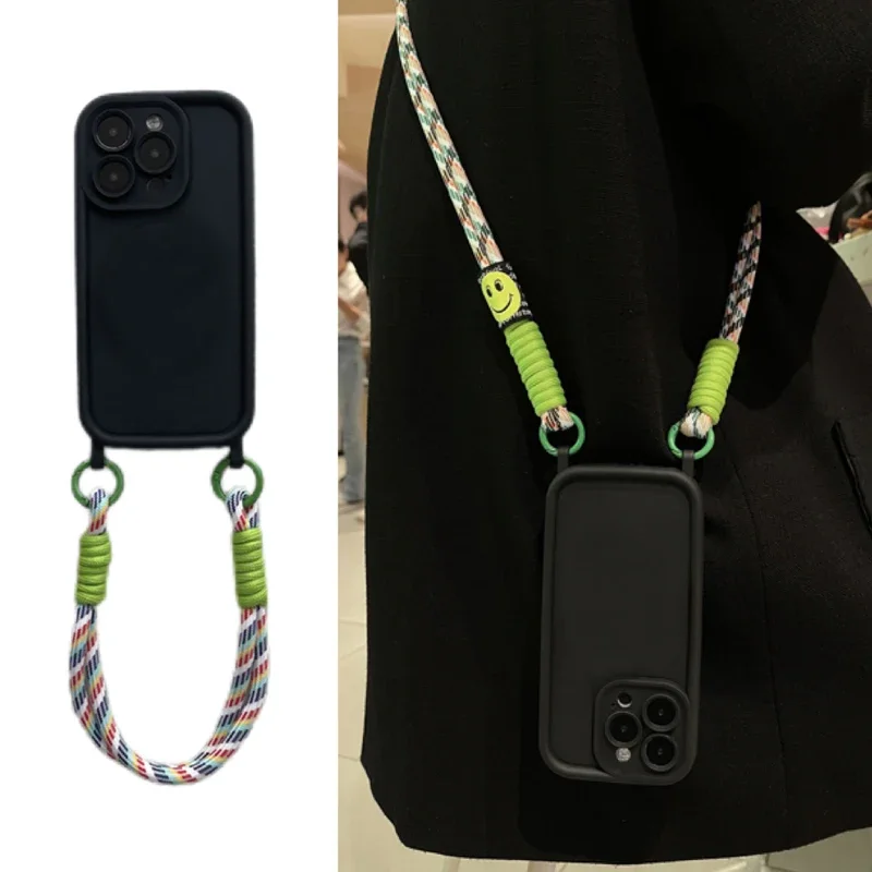 Crossbody Necklace Strap Lanyard Fall protection Phone Case For iPhone 15 16 14 12 11 13 Pro Max XR X XS 7 Plus SE 20 Soft Cover