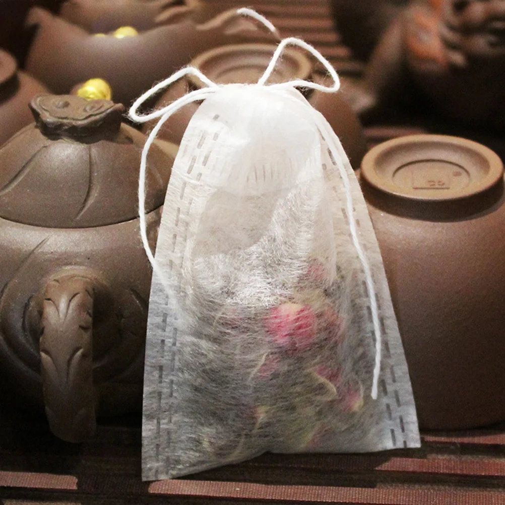 

100Pcs Tea Bag with Drawstring Premium Fiber Filter Bags for Loose Leaf Herbal Coffee Spices Infuser Use Disposable Tea