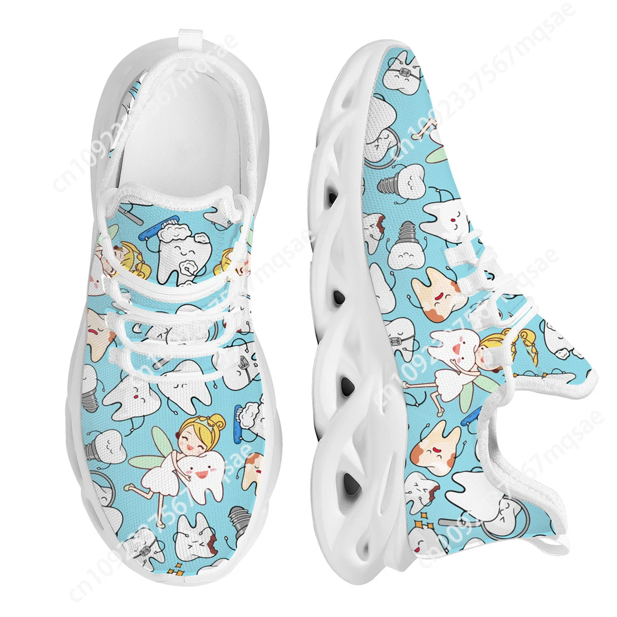 

Doginthehole Funny Tooth Female Sneakers Cartoon Dental Fairy Breathable Vulcanized Shoes Toothbrush Bubble Kawaii Flats