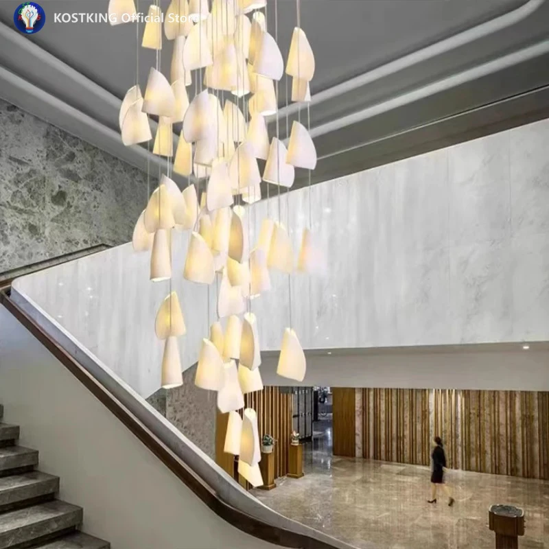 

Nordic Creative Ceramic Roll Paper Pendant, Modern Villa Living Room, Hotel Decoration, Staircase Designer, Lighting Fixtures
