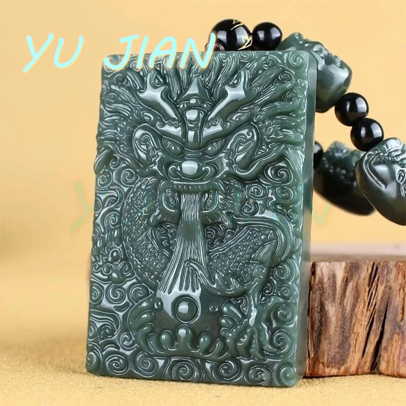 New Natural Hetian Jade Fine Engraving Hand-Work Double-sided Dragon-Dragon Pendant Necklace Wiht Chain Exquisite Fine Jewellry 6