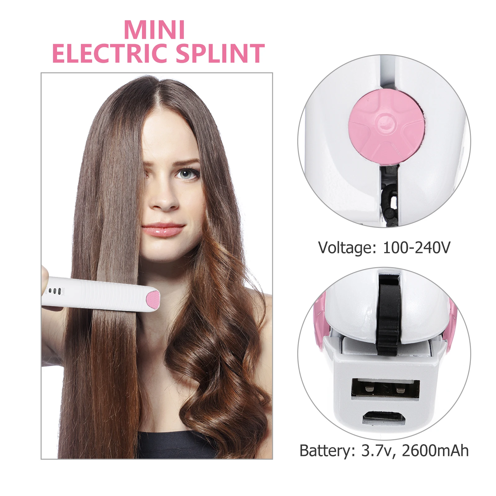 

Маленький беспроводной перезаряжаемый выпрямитель для волос, бигуди, компактный дорожный инструмент для укладки волос с USB-управлением, 3 нагрева