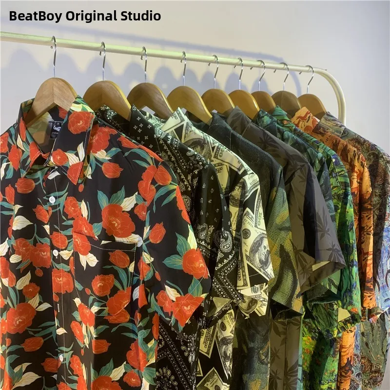 

Vintage Retro Oil Painting Print Loose Fit Men's Women's irt Korean Sle Casual irt Summer ort Sve Youth Faion