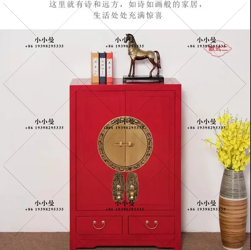 New Chinese solid wood multi-layer antique black edging retro old porch cabinet
