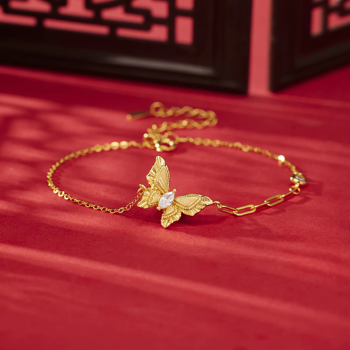 S925 Sterling Silver Mirror Flower Butterfly Dream Bracelet For Women Ancient Gold Plated Vintage New Chinese Style Hand Jewelry
