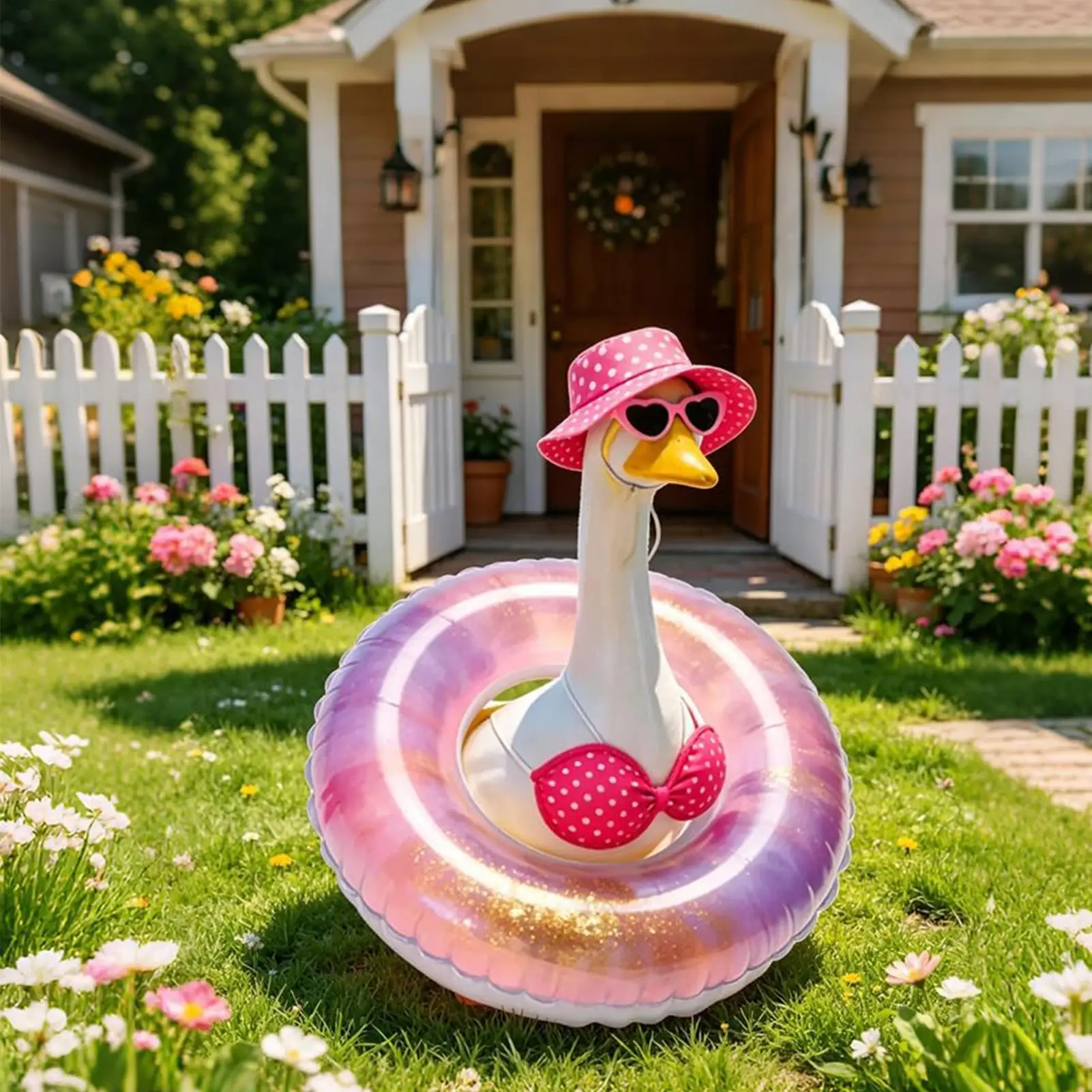 Trajes de ganso de 23 pulgadas para decoración de porche, estilo hawaiano con sombrero y gafas de sol, ropa de ganso para fiestas en el jardín, festivales y eventos