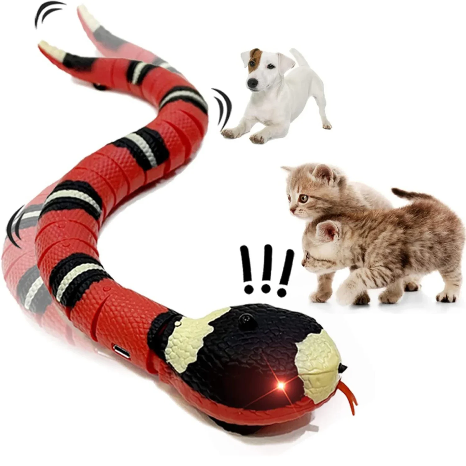 Energetic and Stimulating USB Charging Snake Cat Toy - Interactive Smart Pet Game Accessory for Playful Kittens and Dogs - Keeps