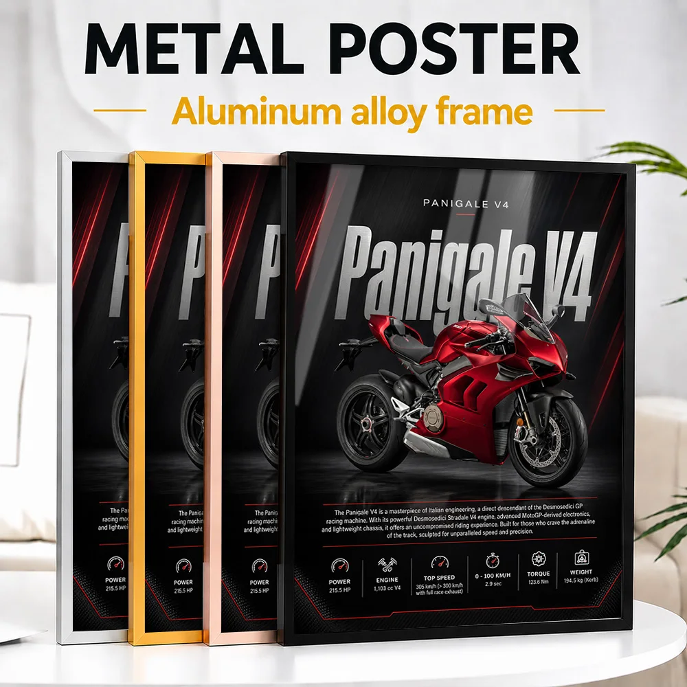 A Striking Italy Panigale V4 Motorcycle Framed Metal Print Customized Photo Vintage Cruiser Style Wall Art For Collector Room