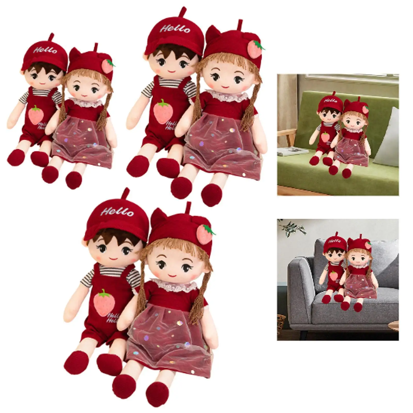 2x Stuffed Toys Throw Pillow Decorative Cartoon Couple Doll Toys Plush Toys for Sofa Couch Wedding Birthday Bedroom Lover Gifts