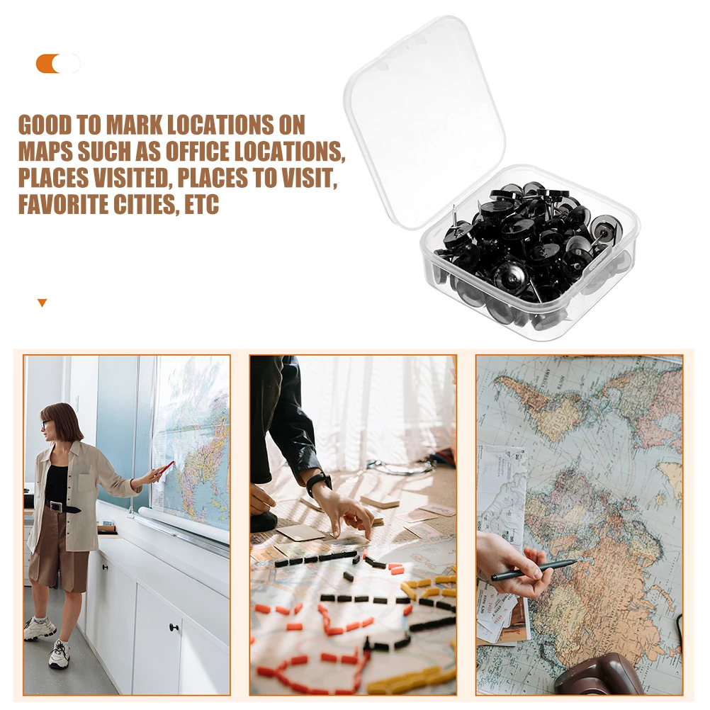 

50pcs 3 Boxes Plastic Transparent Black Thumbtacks Map Markers Art Crafts Wall Decor Push Cork Board Picture Hanging Hooks