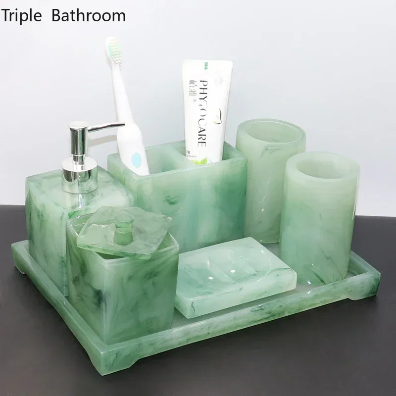 Bathroom Toiletry Gifts Resin Lotion Bottle Toothbrush Holder Tooth Mug Soap Dish Cotton Swab Box Tray Home Accessories