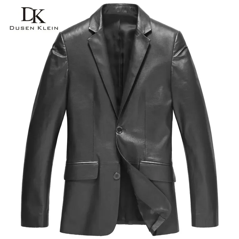 leather Male Jacket Fashion Suit clothing Dusen Klein Brand genuine sheepskin Business male jacket black/Blue 13J1310