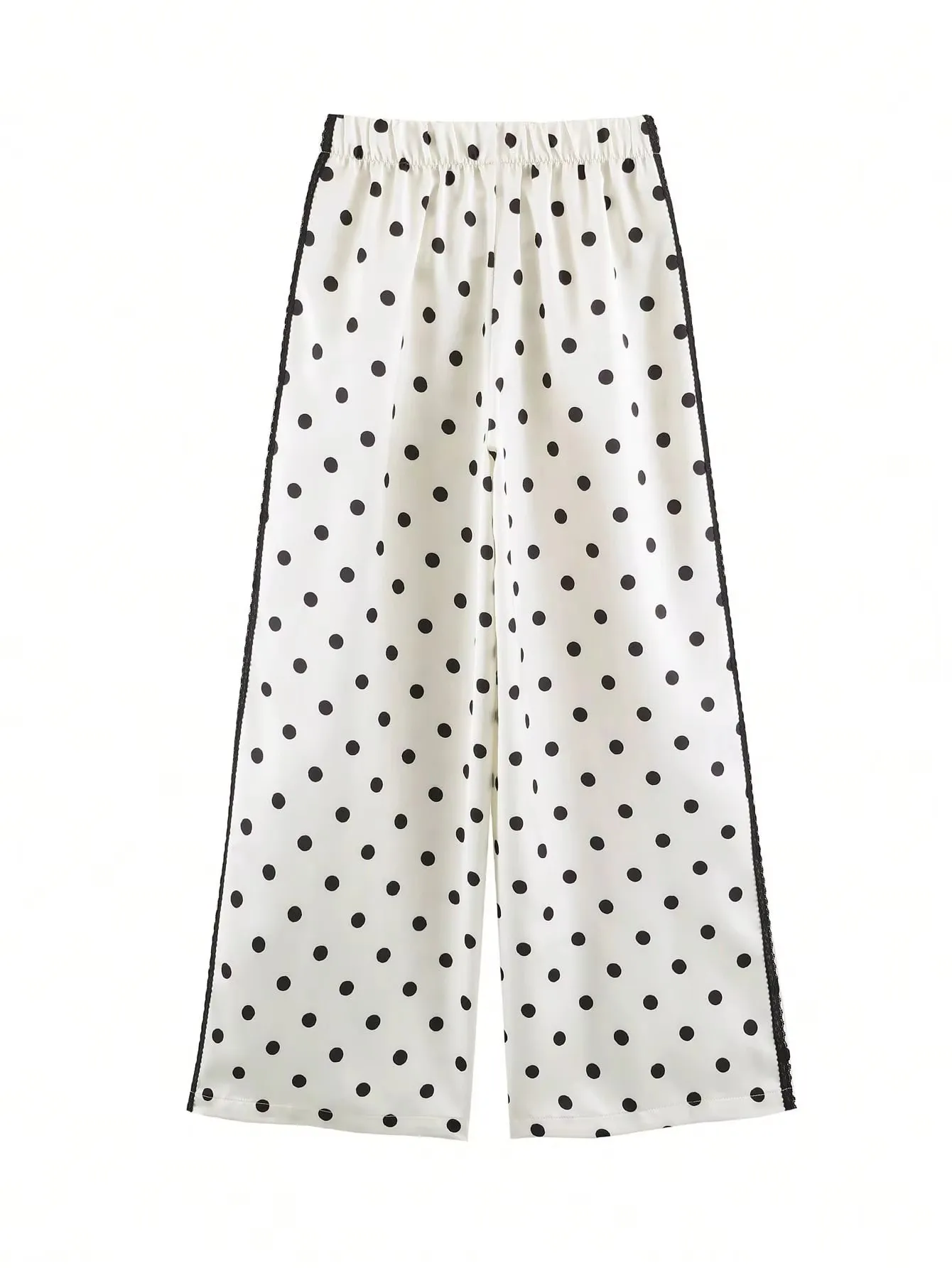 HH Damen Mode Polka Dot Anzug mit Spitzenseitenstreifen, Stehkragen, Langarm-Chic-Top, Elastische Taille, Lockerer Rock, Herbst Casual Damenkleidung – Detail 6