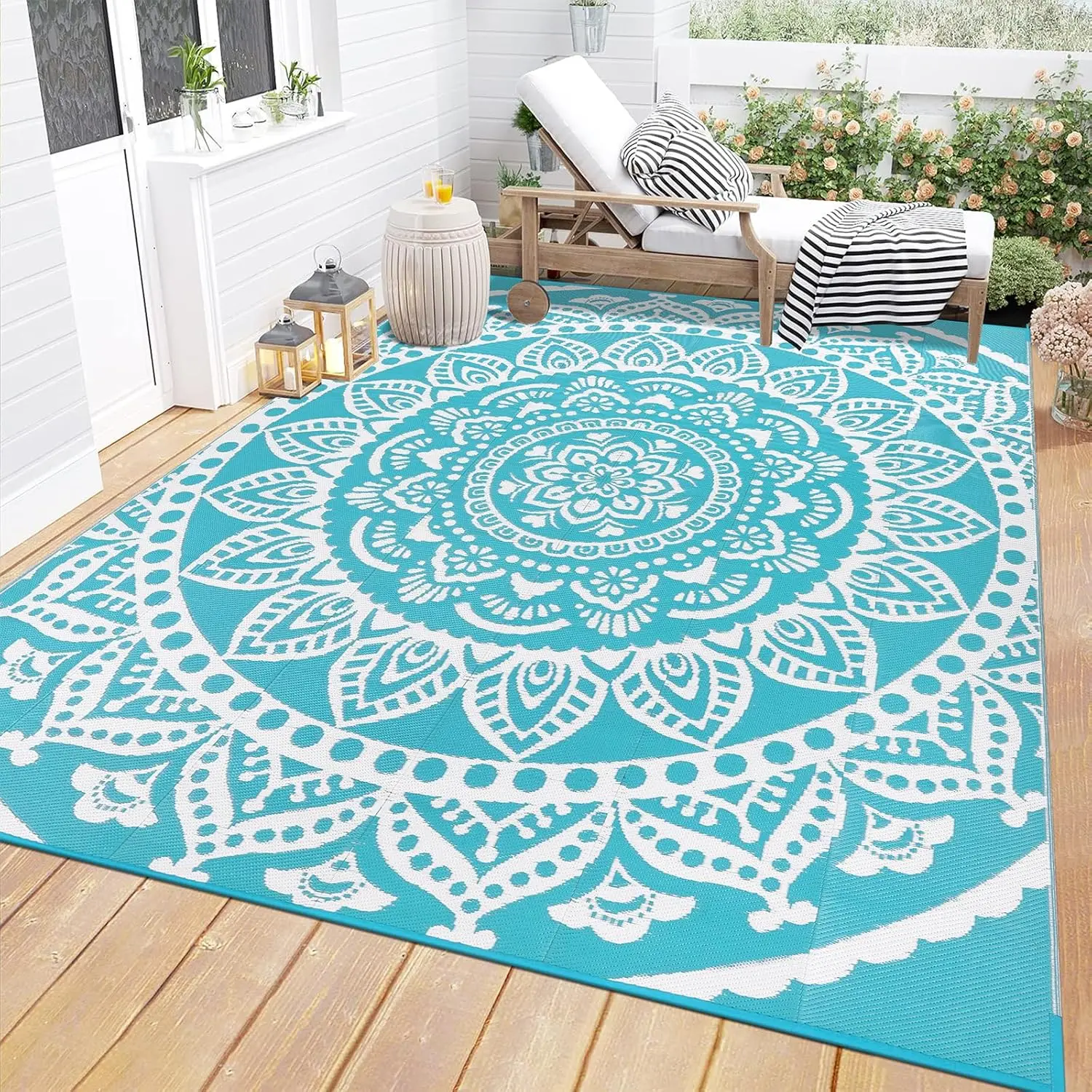 

Waterproof Outdoor Rug 6'x9' Reversible Boho Plastic Straw Patio Deck Camping Rugs, Indoor Outdoor Portable RV Mat Clearance