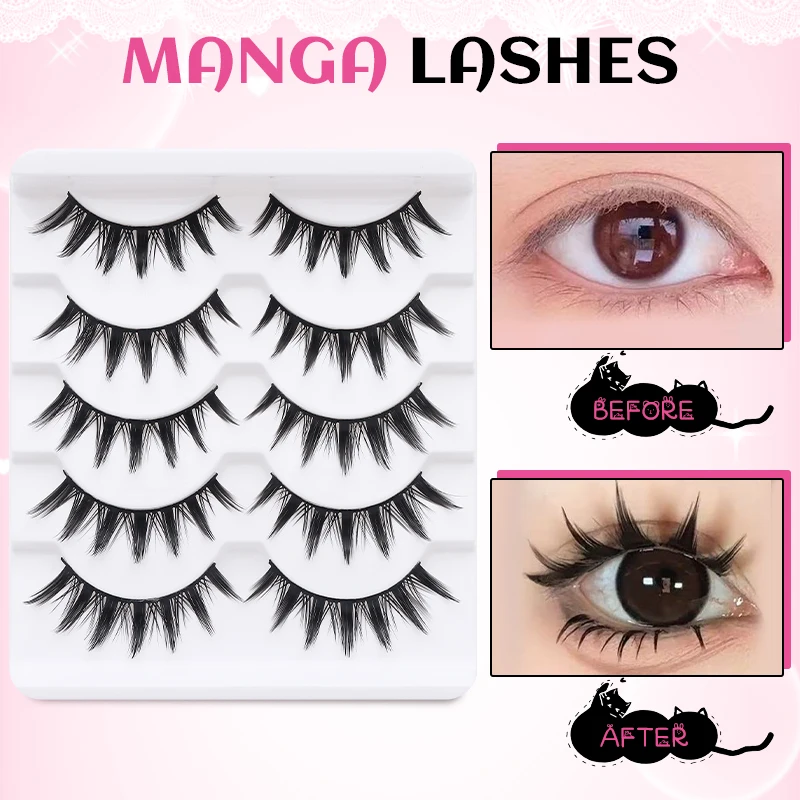 DINGSEN 5 Paar Wimpern, Künstliche Wimpern, Natürliche Lange Manga-Wimpern, Geflügelte Enden, Augenverlängernde Wimpern, Künstliche Wimpern für Make-up – Detail 3