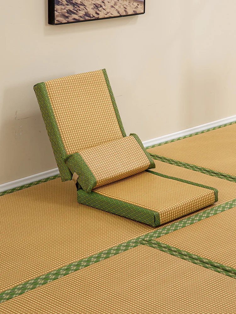 Japanese Style Low Back Straw Grass Tatami Stool Natural Rattan Folding Legless Chair For Balcony, Bedroom Furniture