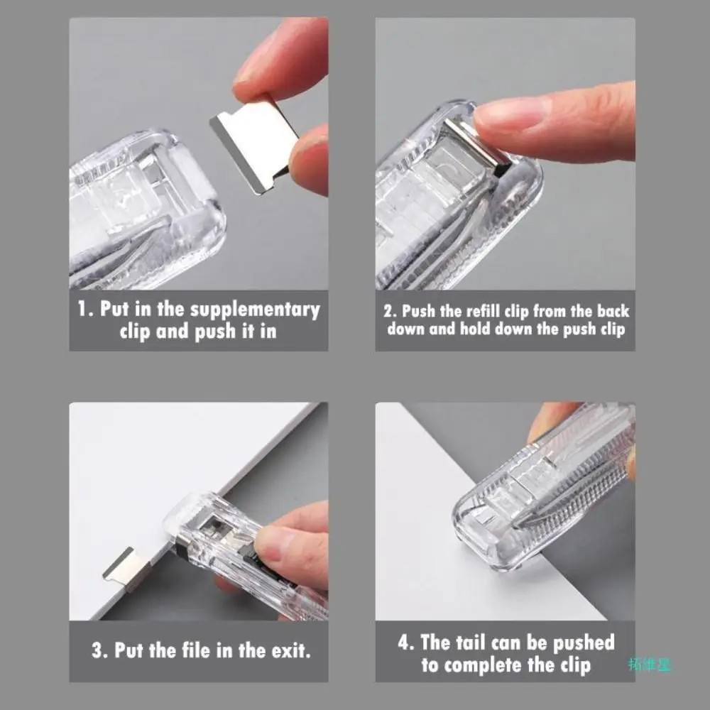 Metal Clip Pusher Simple Reusable Hand Push Document File Stapler Traceless Paper Binding Clip School Office