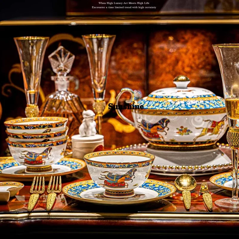 Party Bone China Dinnerware Sets Home Christmas Gift Luxury Kitchen Tableware Set Dining Room Vajillas Para Cocina DishesYY