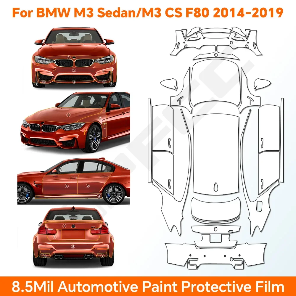 TPU PPF For BMW M3 Sedan CS F80 2014-2019 Anti-scratch Paint Protection Film Car Body Clear Bra Pre-cut Resistant Repairable Kit