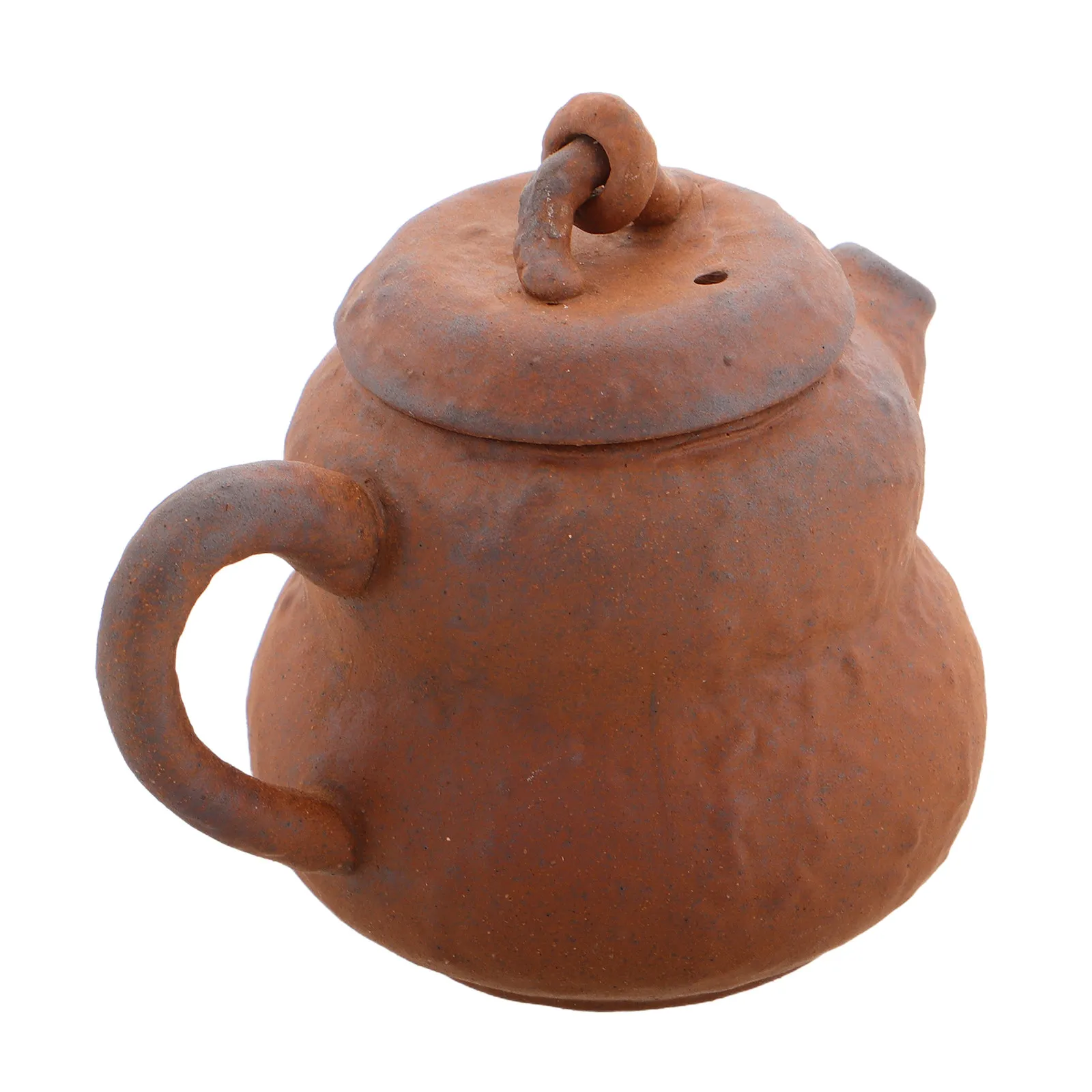 Mini Gourd Shaped Vintage Teapot Handcrafted Ceramic Tea Infuser Pot with Strainer Coarse Texture for Kung Fu Tea Serving and
