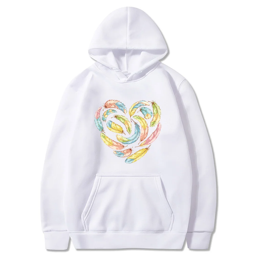 Hoodies Long Sleeve Sweatshirts Feather Print Men/Female Unisex Casual Loose Pocket Clothes Long Sleeve Tops Fashion Streetwear