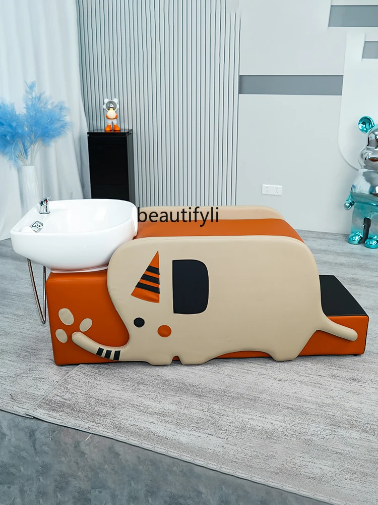 Modern Simple and Light Luxury Hair Saloon Dedicated Shampoo Chair a Bed with Cartoon Figures Elephant Flushing Bed