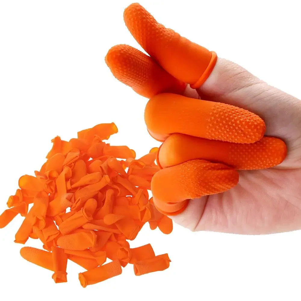 

100PCS Fingertips Protector Gloves Reusable Natural Rubber Finger Cover Gloves Non-slip Latex Finger Cots Nail Art Tool