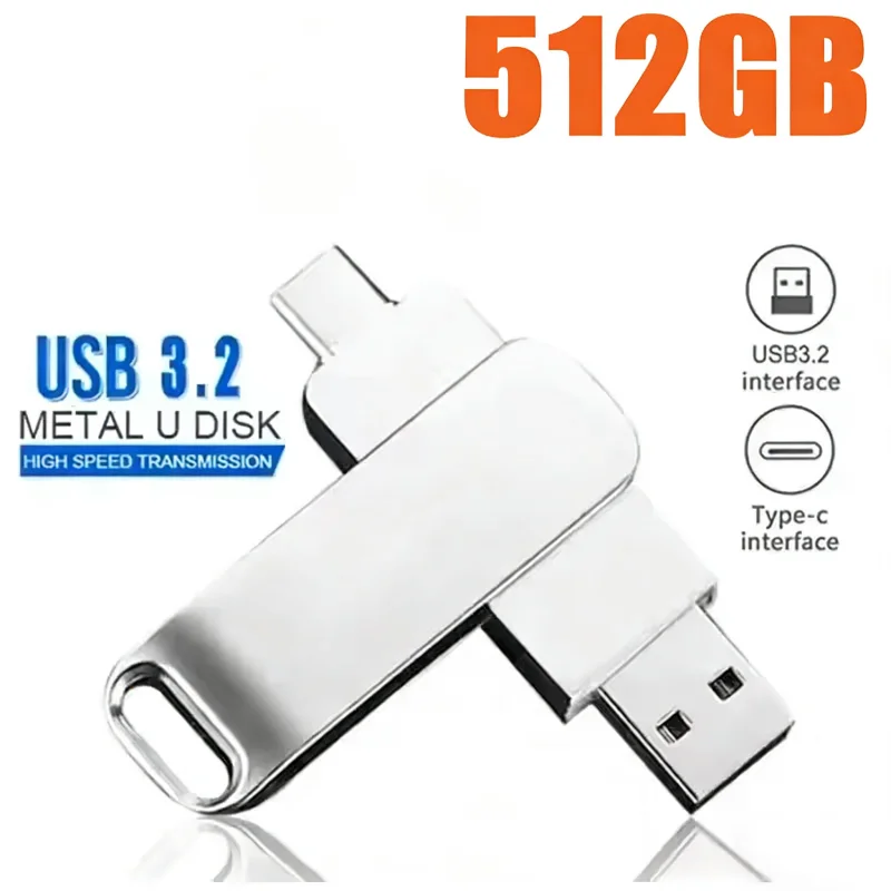 Nowy USB3.2 512GB szybki pendrive z pamięcią cache 2 w 1 typu C o rzeczywistej pojemności do przesyłania danych z telefonu, komputera PC i laptopa. — zdjęcie produktu 7