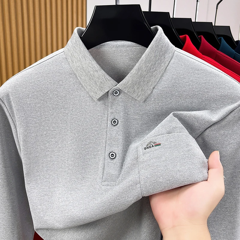 High end fashion long sleeve polo shirt men autumn new exquisite pocket design brand embroidery business leisure lapel T-shirt