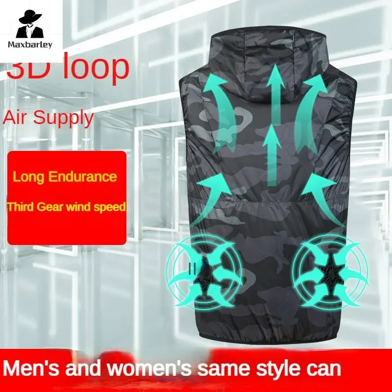 2024 Summer Fan vest Women's Men's vest Camping USB charging Air Conditioning Clothes Cooling vest High temperature work S-6XL