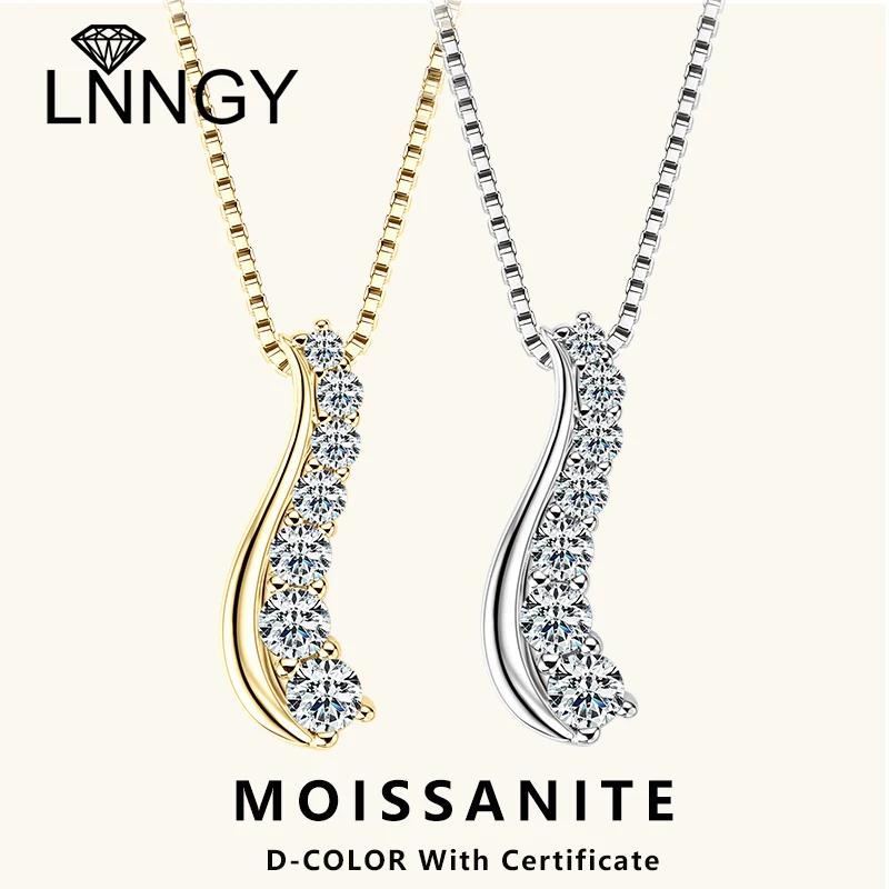 

Lnngy Certified Moissanite Necklaces for Women Collar Plata 925 Sterling Silver Curve Journey Pendant Necklace Box Chain Jewelry