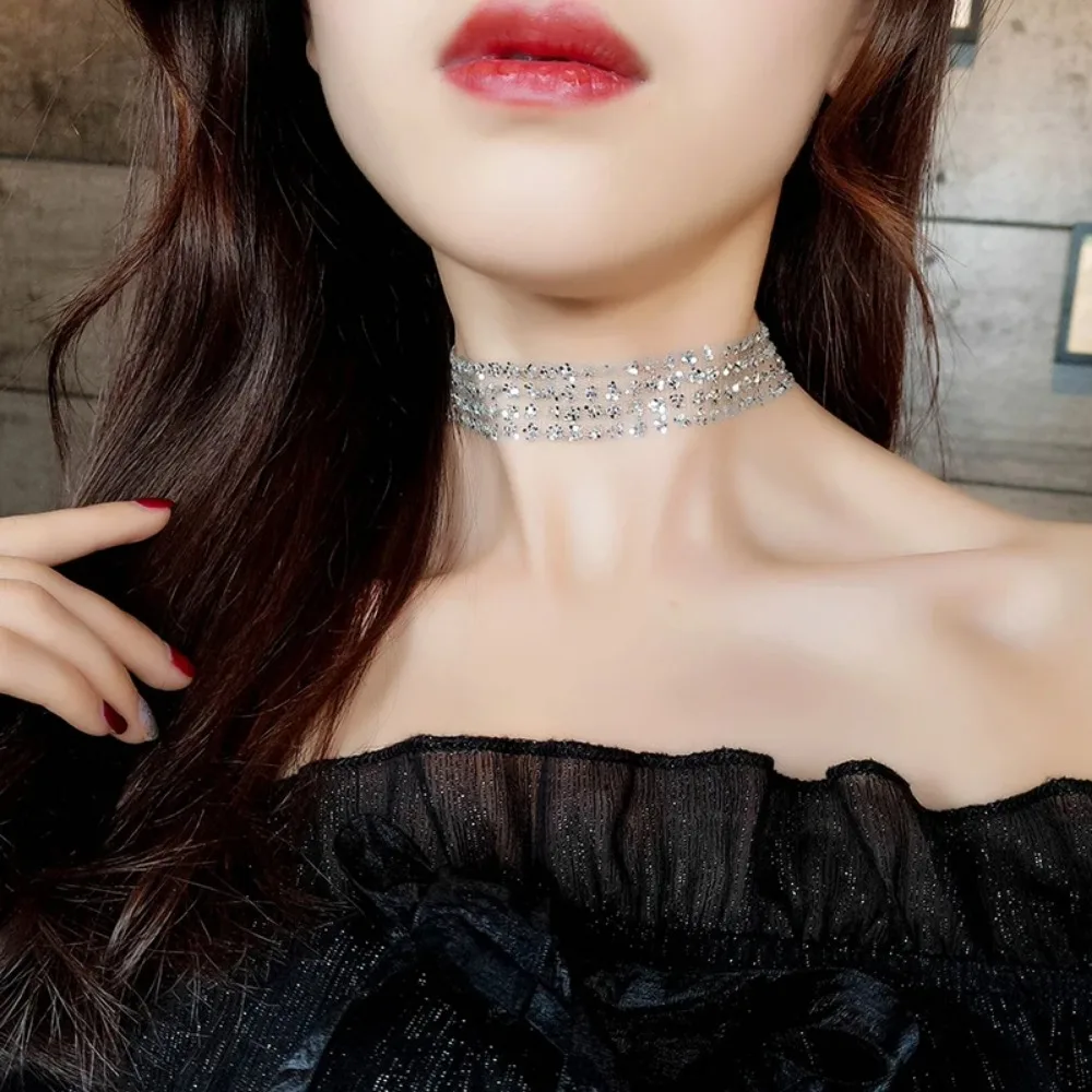 SUMENG 2024 New Sexy Neck Collars Shiny Sequins Invisible Clavicle Chain for Women Girls Bar Punk Gothic Choker Jewelry Gifts