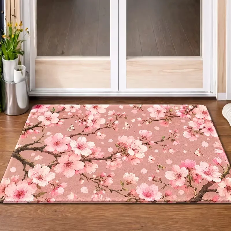 Peony Rose Door Mat Non Slip Entrance Rug Vintage Floral Berry Leaf Pattern Doormat Cottage Farmhouse Home Decor Carpet