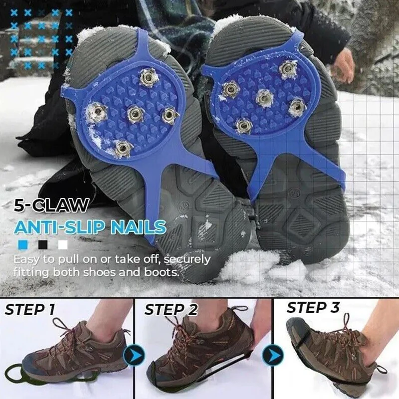 Crampones antideslizantes para escalada en hielo, tacos de agarre fuerte, cubierta de zapatos, 5 colores, 5 tachuelas